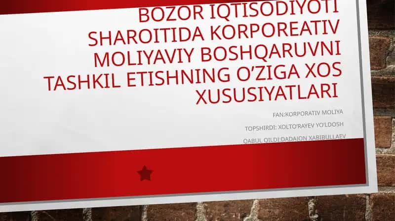Korporativ moliya va boshqaruv
