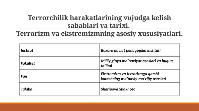 Ekstremizm va terrorizmga qarshi kurashning ma`naviy-ma`rifiy asoslari