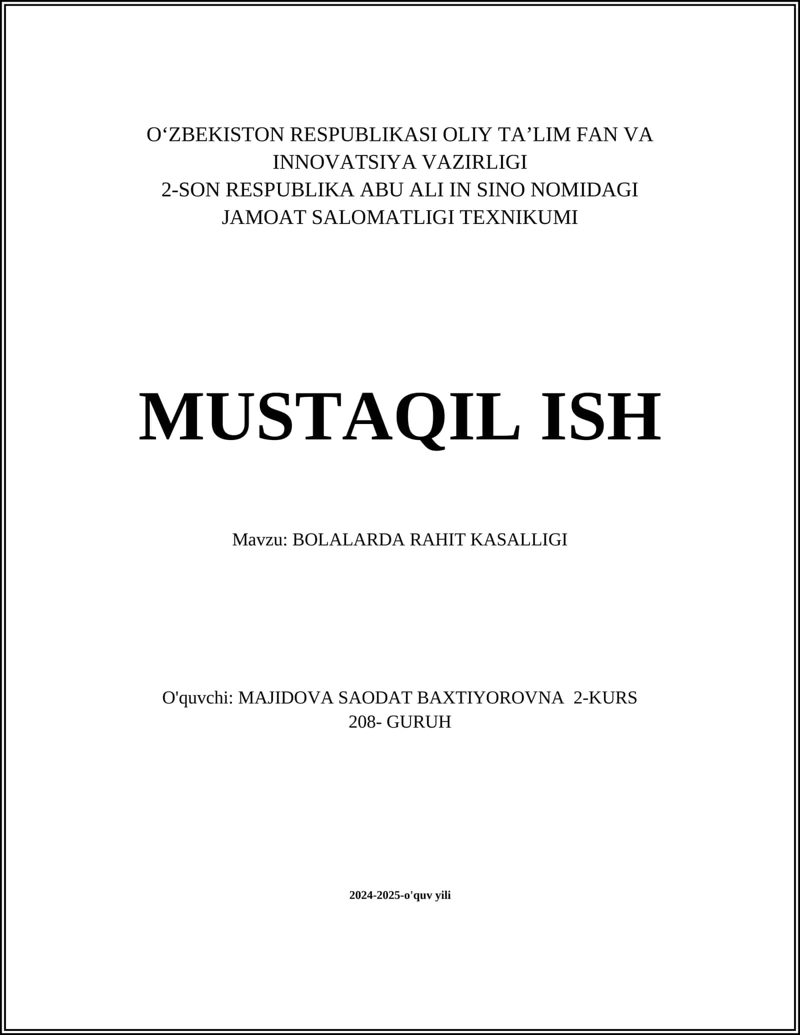 BOLALARDA RAHIT KASALLIGI