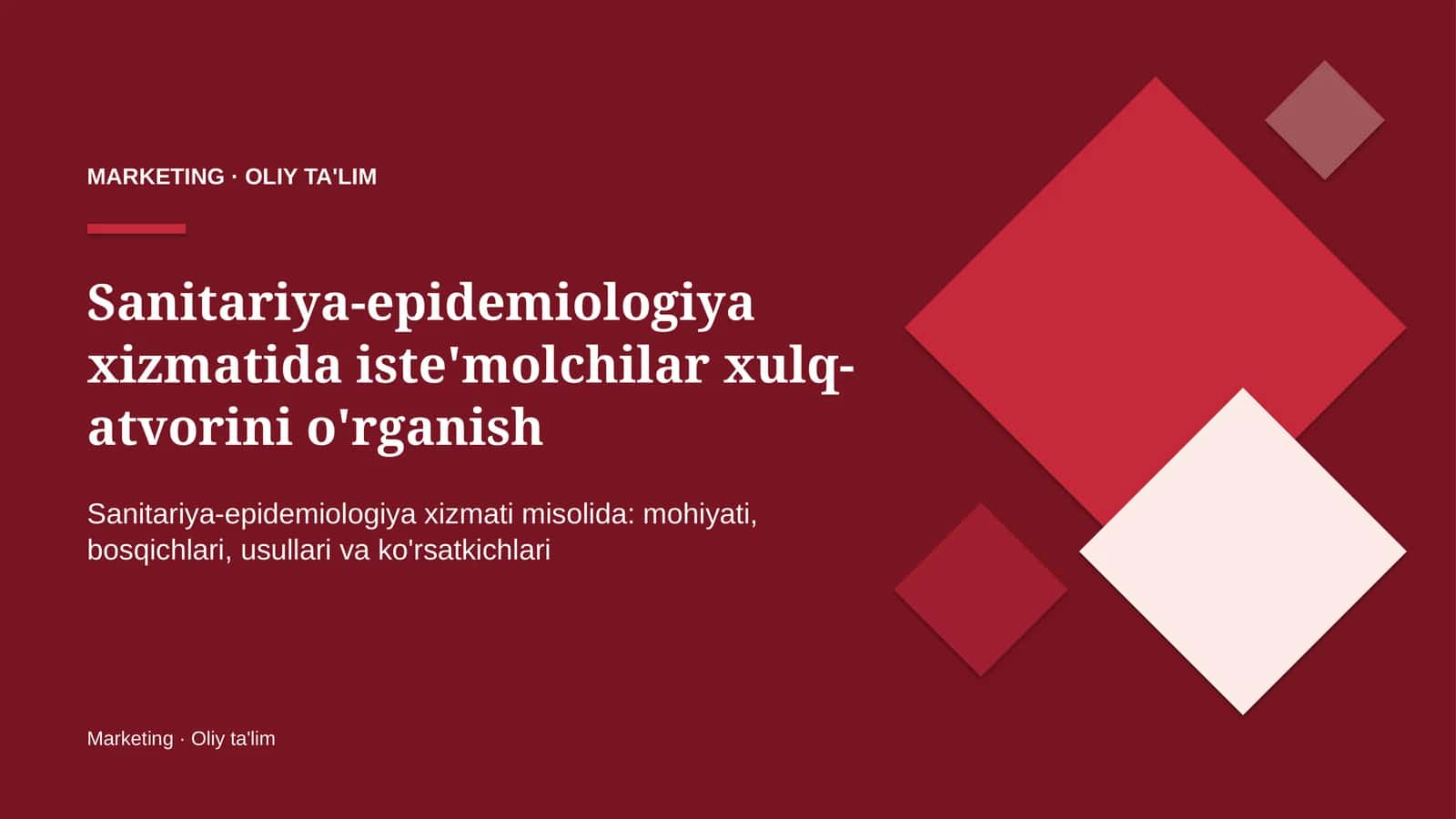 Sanitariya-epidemiologiya xizmatida iste'molchilar xulq-atvorini o'rganish