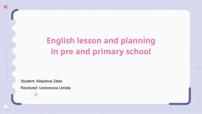 English lesson planning in pre and primary school