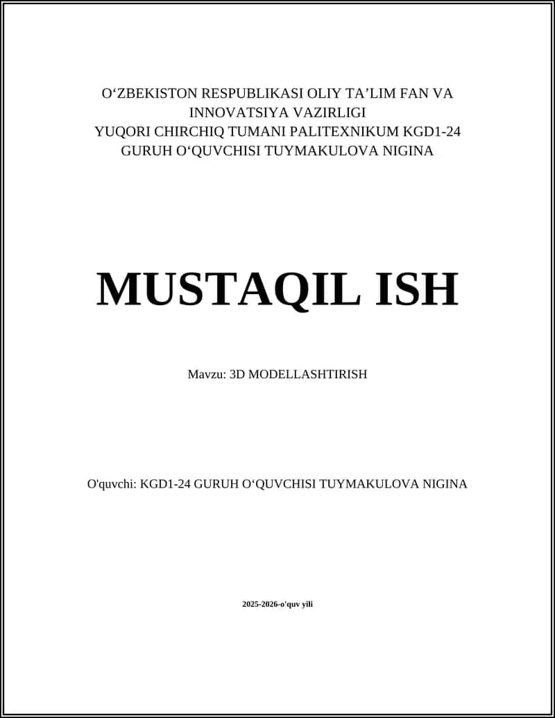3D MODELLASHTIRISH