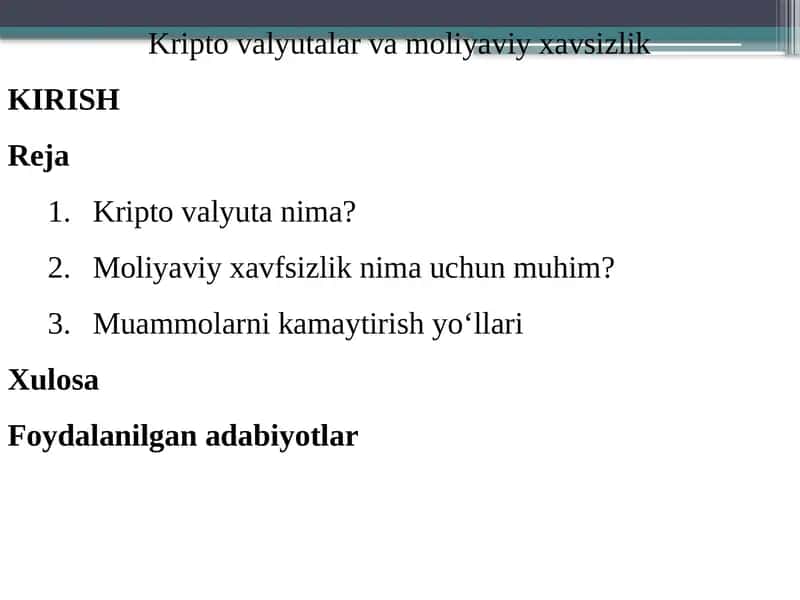 Kriptovalyutalar va moliyaviy xavfsizlik