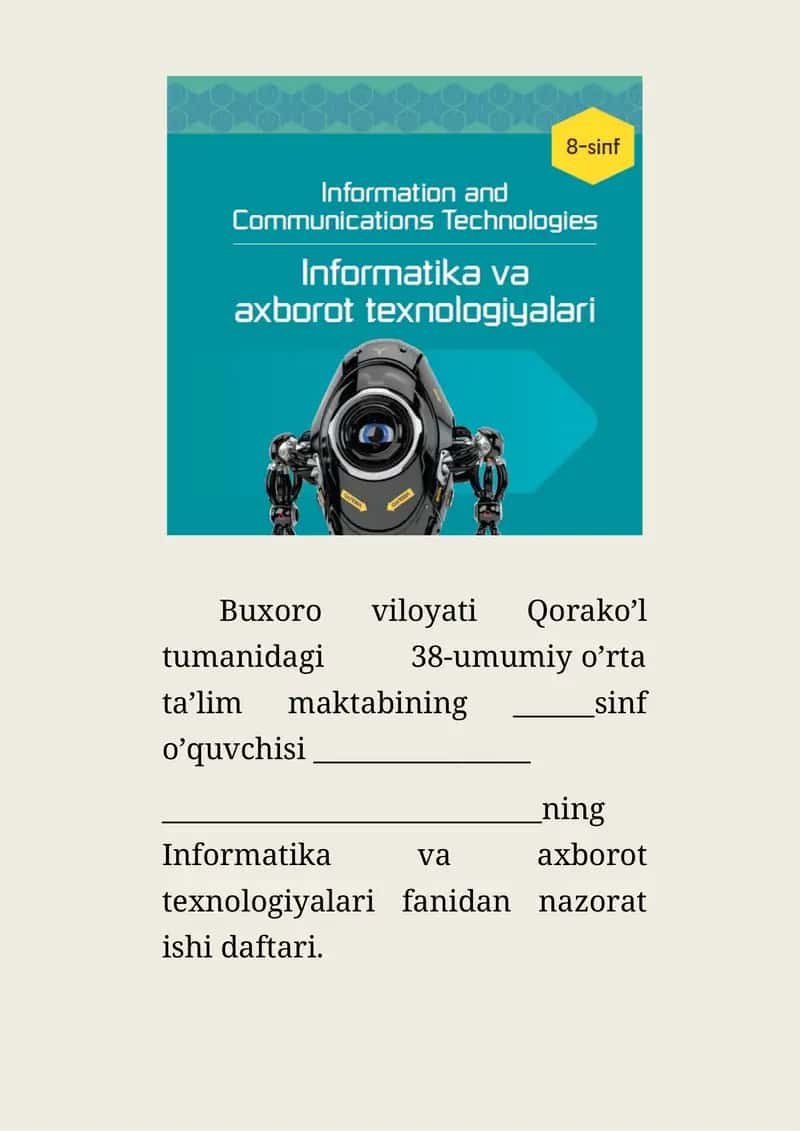 Informatika va axborot texnologiyalari fanidan nazorat ishi daftari