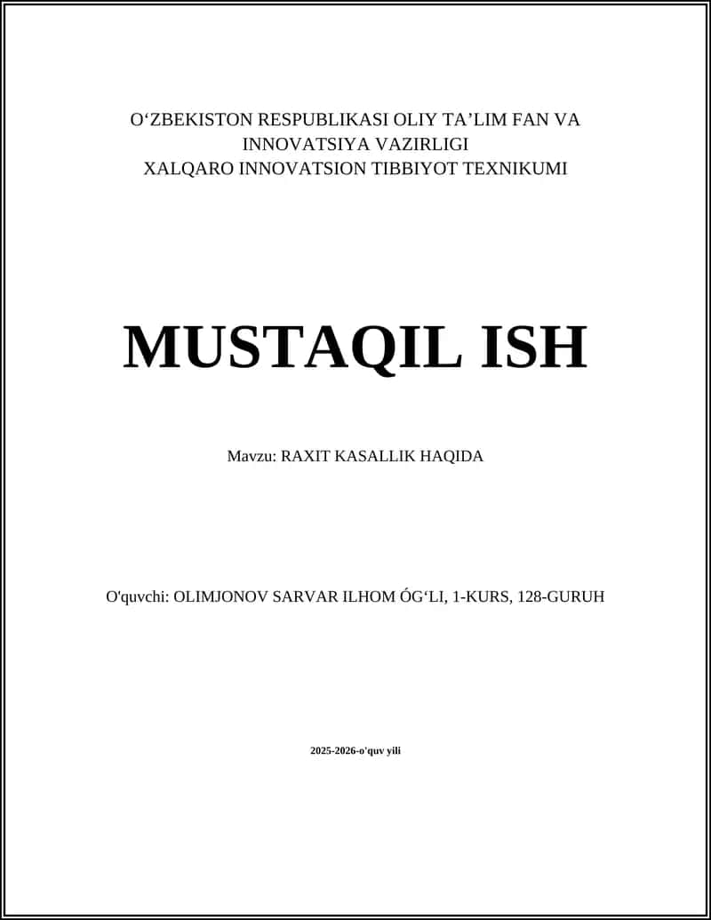 RAXIT KASALLIK HAQIDA