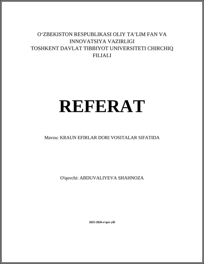 Kraun Efirlar Dori Vositalar Sifatida
