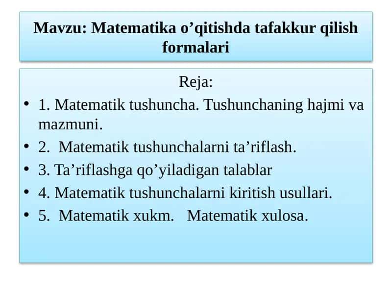 Matematik o'qitishda fakkur qilish formalari
