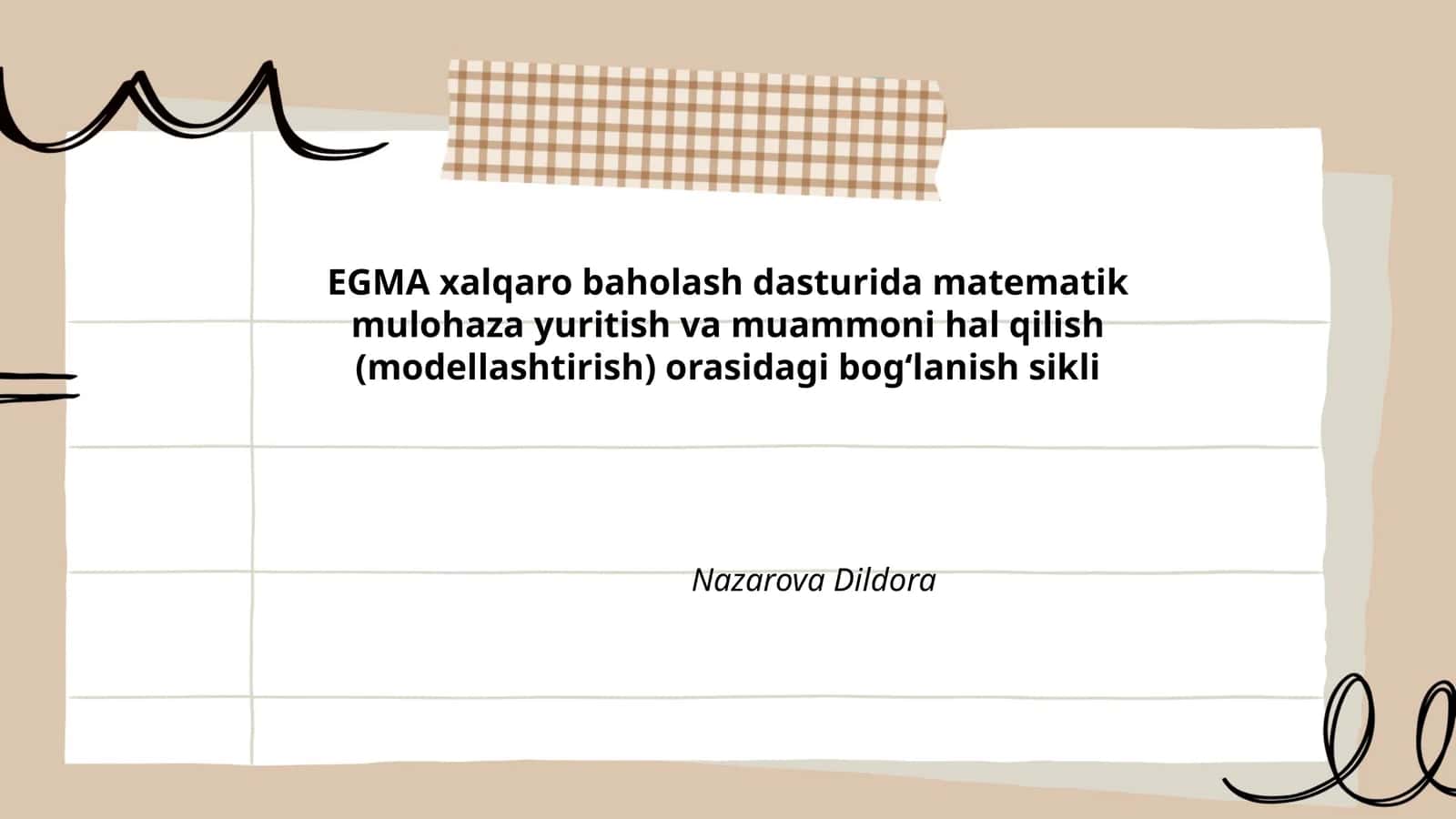 EGMA xalqaro baholash dasturida matematik mulohaza yuritish va muammoni hal qilish (modellashtirish) orasidagi bogʻlanish sikli