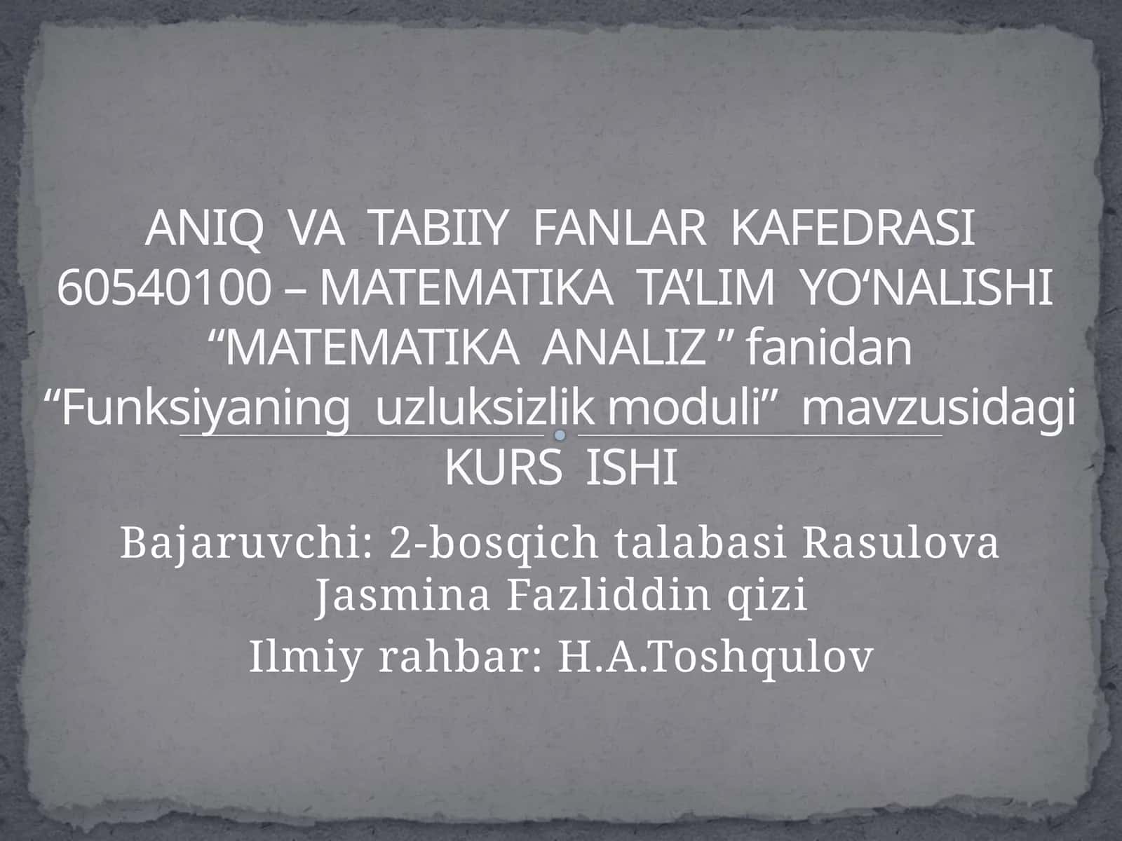 Funksiyaning Uzluksizlik Moduli