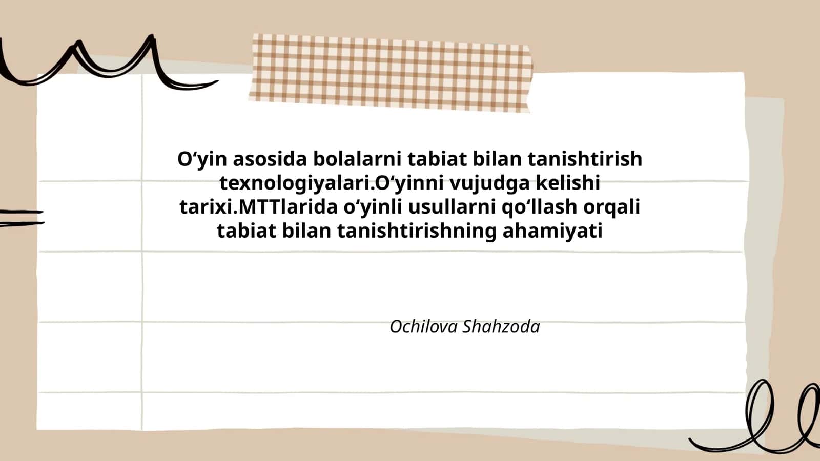 Oʻyin asosida bolalarni tabiat bilan tanishtirish texnologiyalari