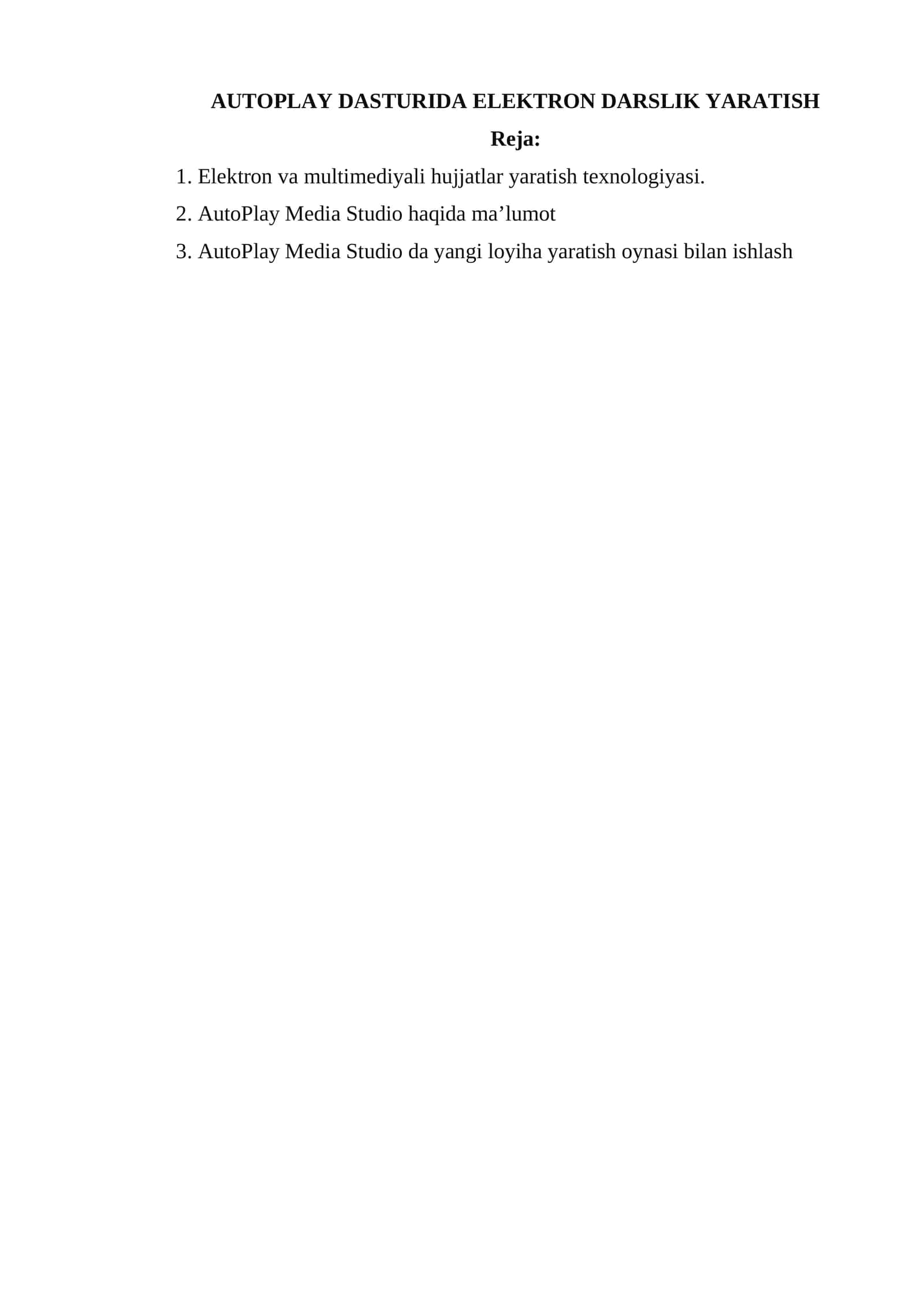 AUTOPLAY DASTURIDA ELEKTRON DARSLIK YARATISH
