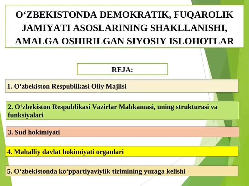 OʻZBEKISTONDA DEMOKRATIK, FUQAROLIK JAMIYATI ASOSLARINING SHAKLLANISHI,