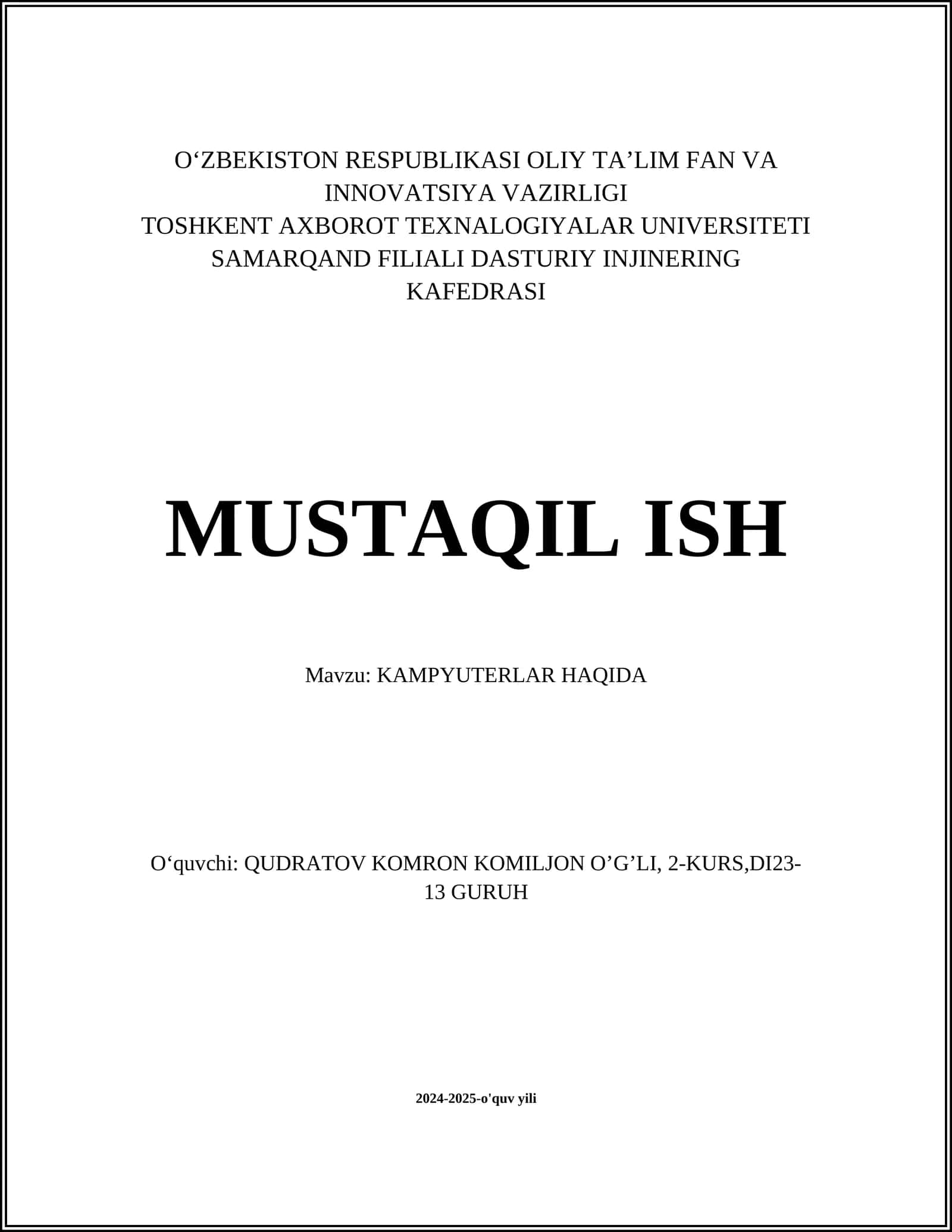 KAMPYUTERLAR HAQIDA