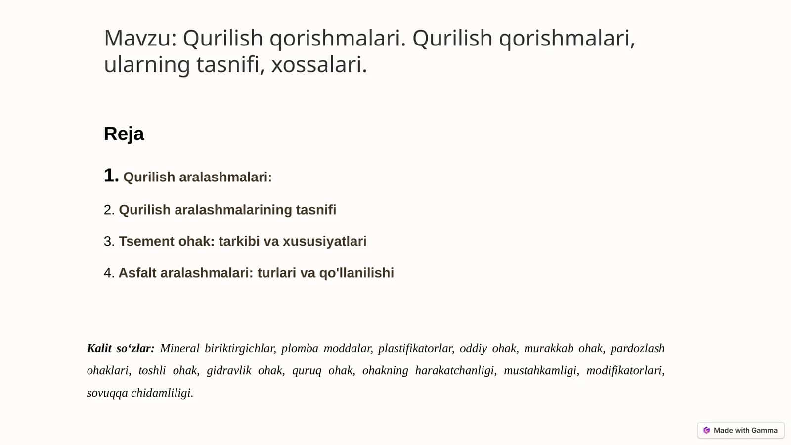 Qurilish qorishmalari. Qurilish qorishmalari, ularning tasnifi, xossalari