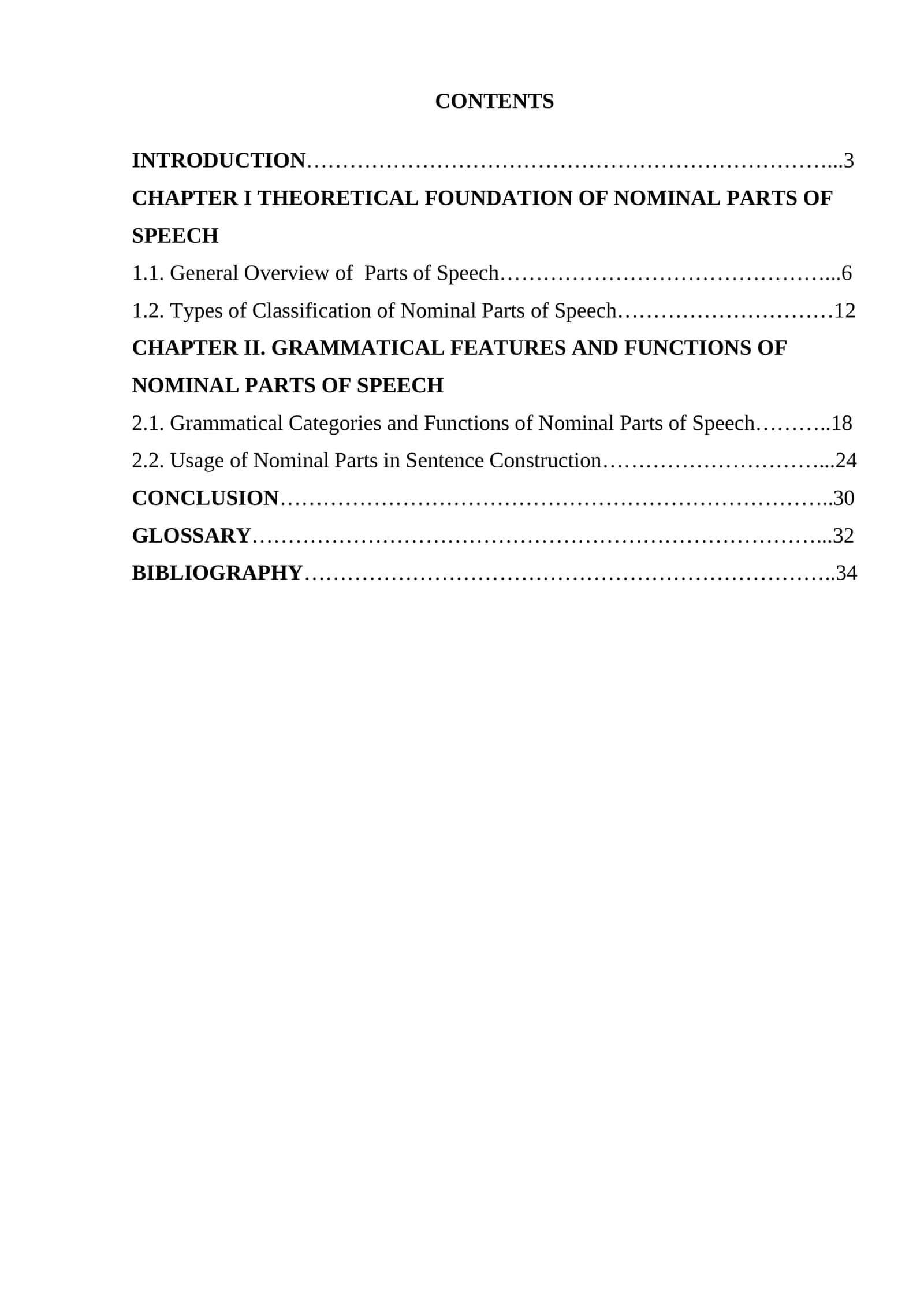 Survey of the nominal parts of speech