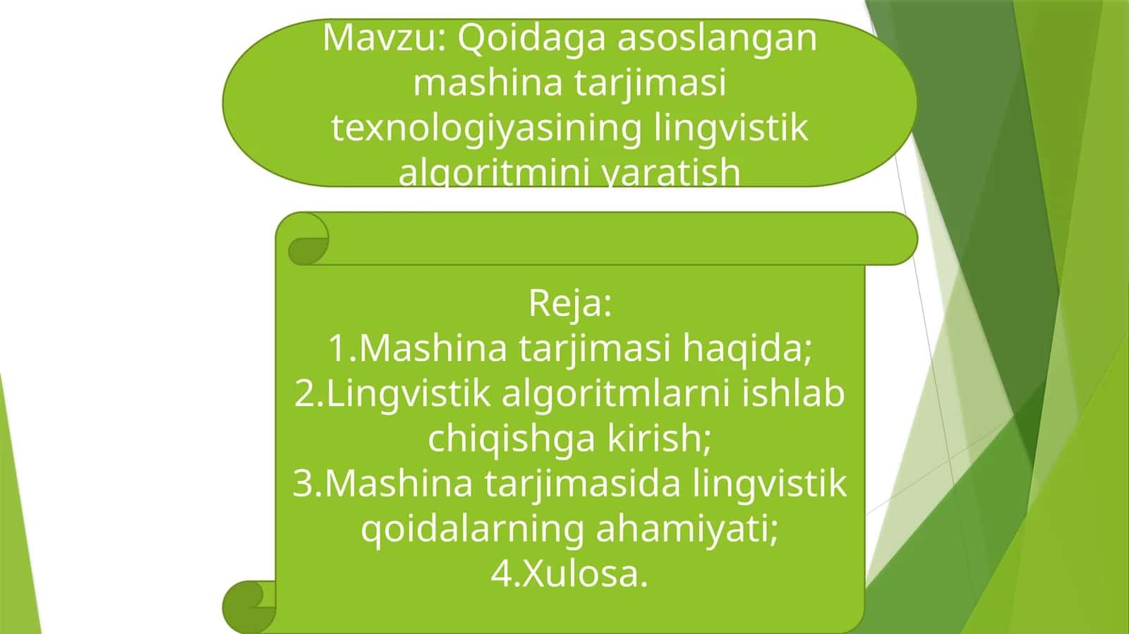Qoidaga asoslangan mashina tarjimasi texnologiyasining lingvistik algoritmini yaratish