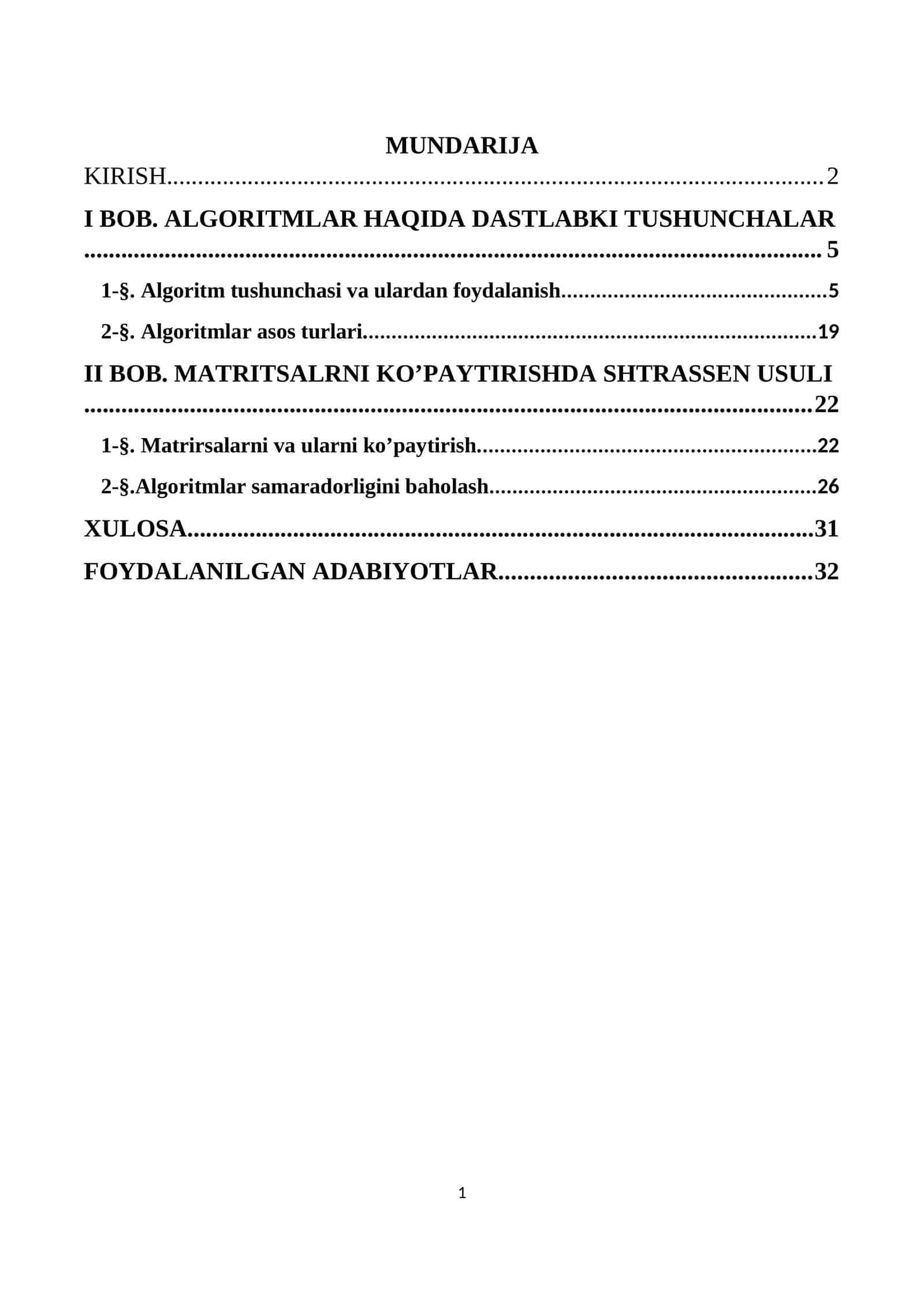 BOB. MATRITSALRNI KO’PAYTIRISHDA SHTRASSEN USULI