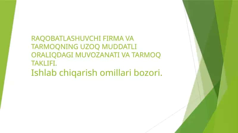 RAQOBATLASHUVCHI FIRMA VA TARMOQNING UZOQ MUDDATLI ORALIQDAGI MUVOZANATI VA TARMOQ TAKLIFI.