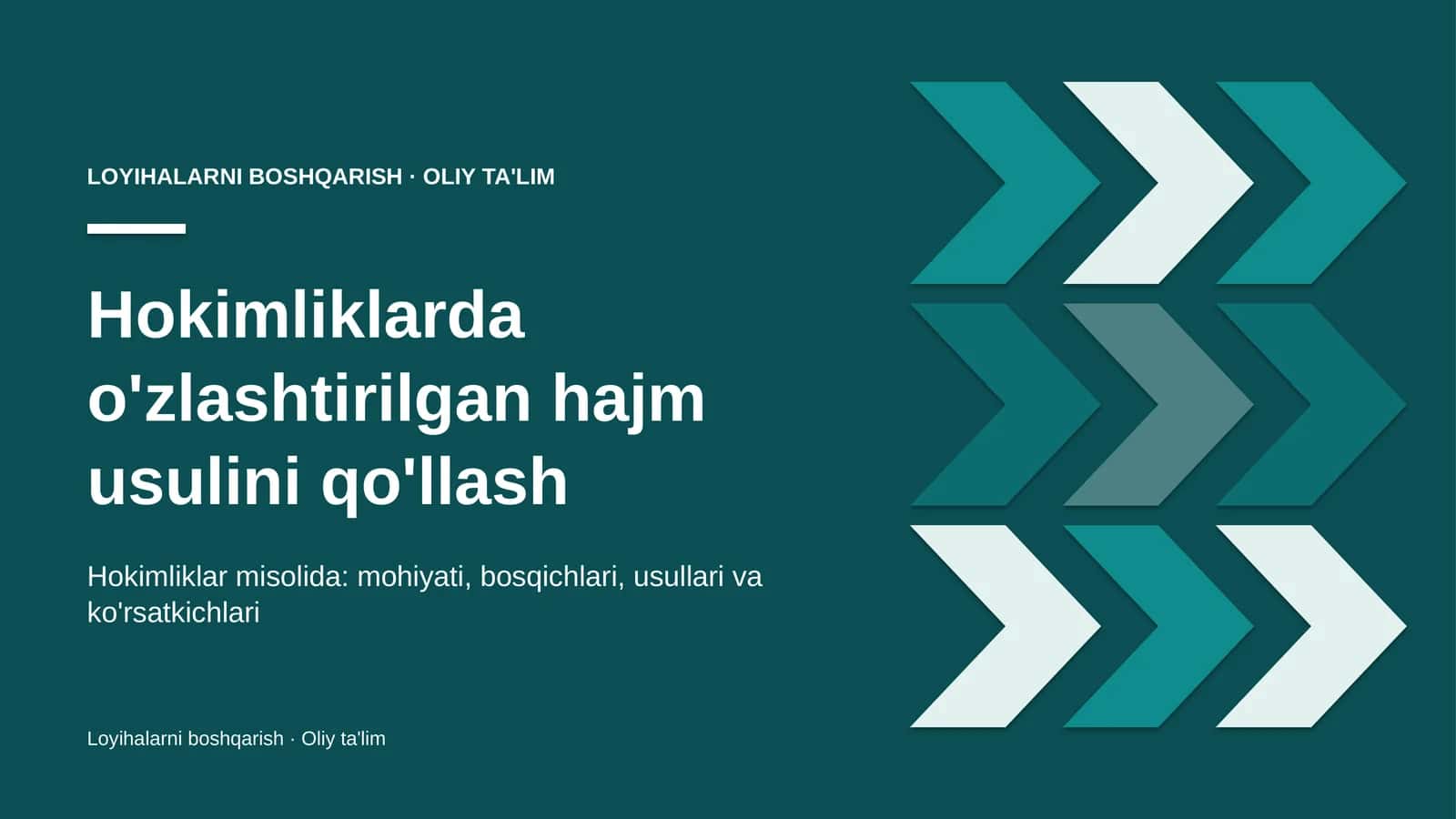 Hokimliklarda o'zlashtirilgan hajm usulini qo'llash