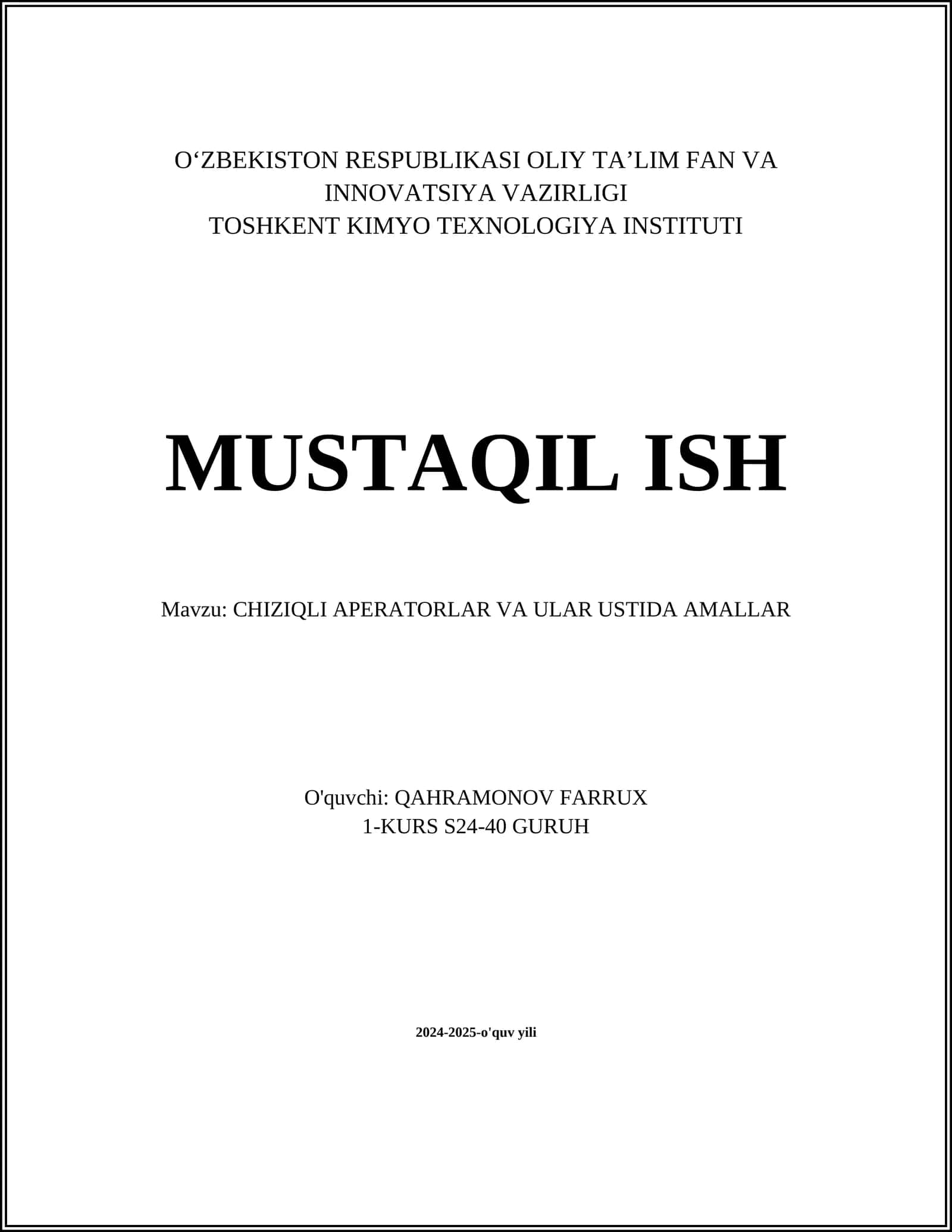 CHIZIQLI APERATORLAR VA ULAR USTIDA AMALLAR