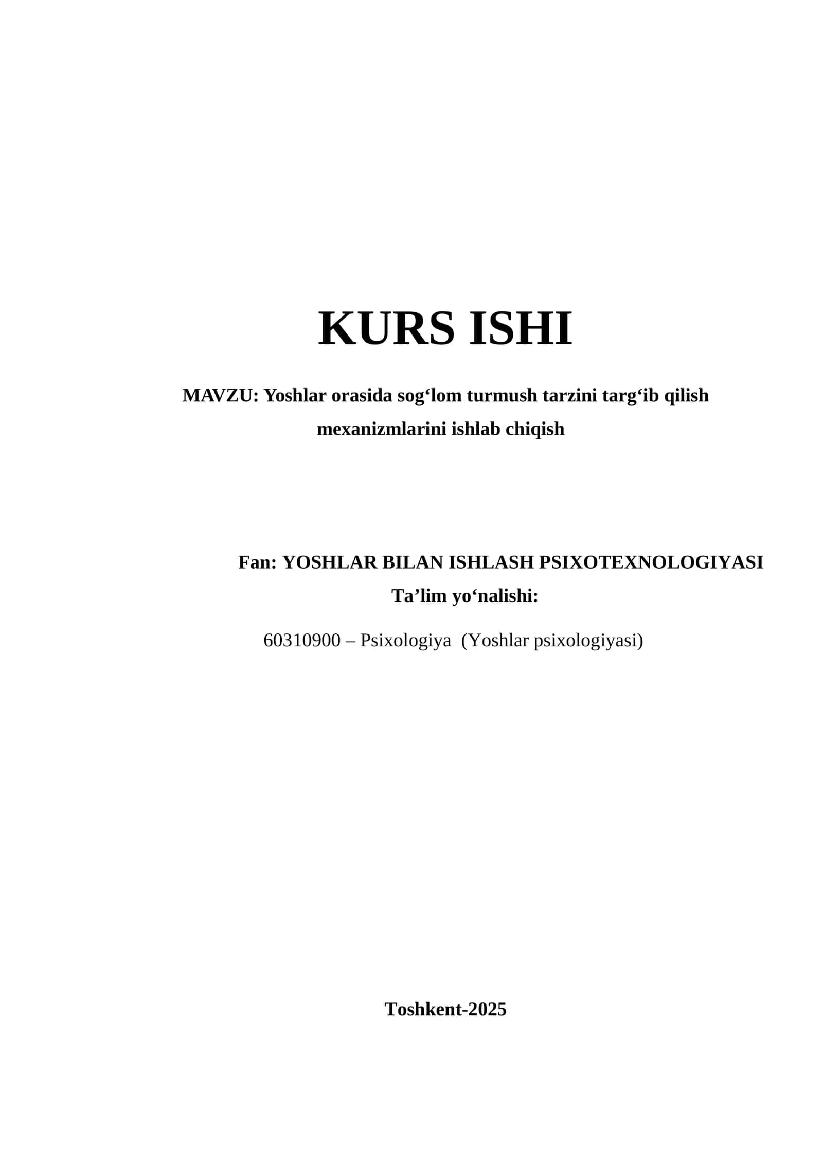Yoshlar orasida sog‘lom turmush tarzini targ‘ib qilish mexanizmlarini ishlab chiqish