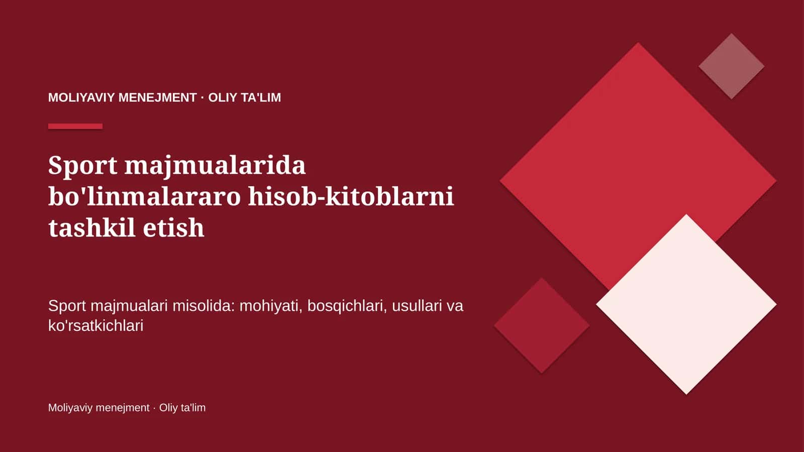 Sport majmualarida bo'linmalararo hisob-kitoblarni tashkil etish