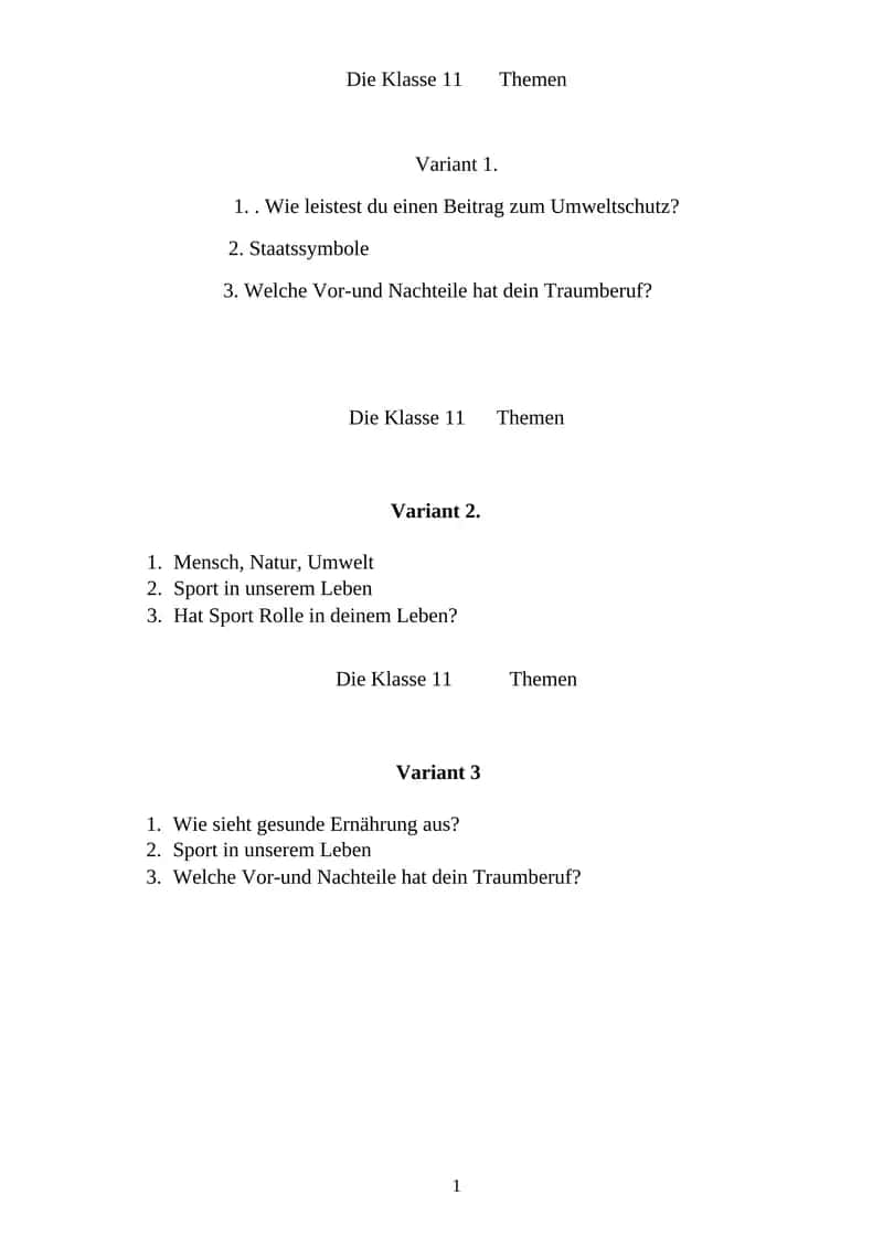 Die Klasse 11 Themen