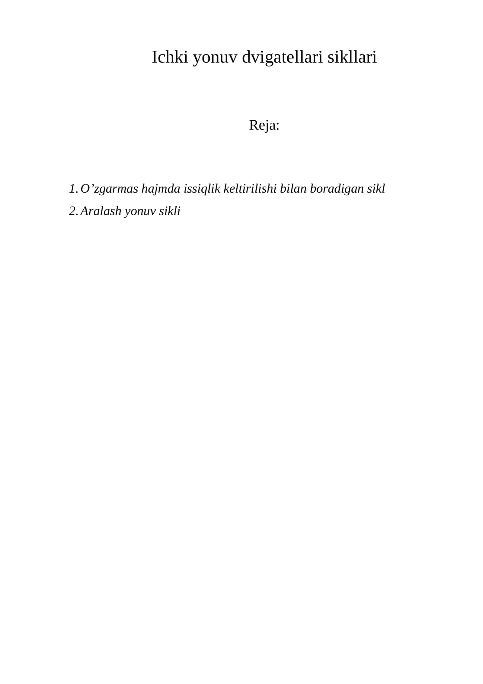 Ichki yonuv dvigatellari sikllari