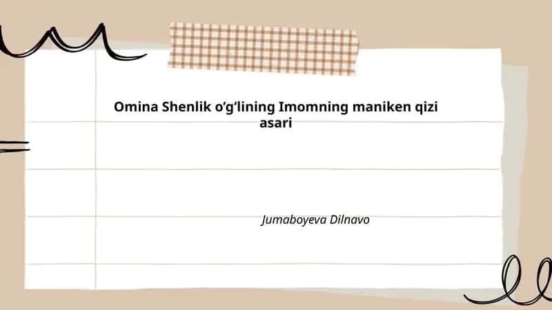 Omina Shenlik o’g’lining Imomning maniken qizi asari