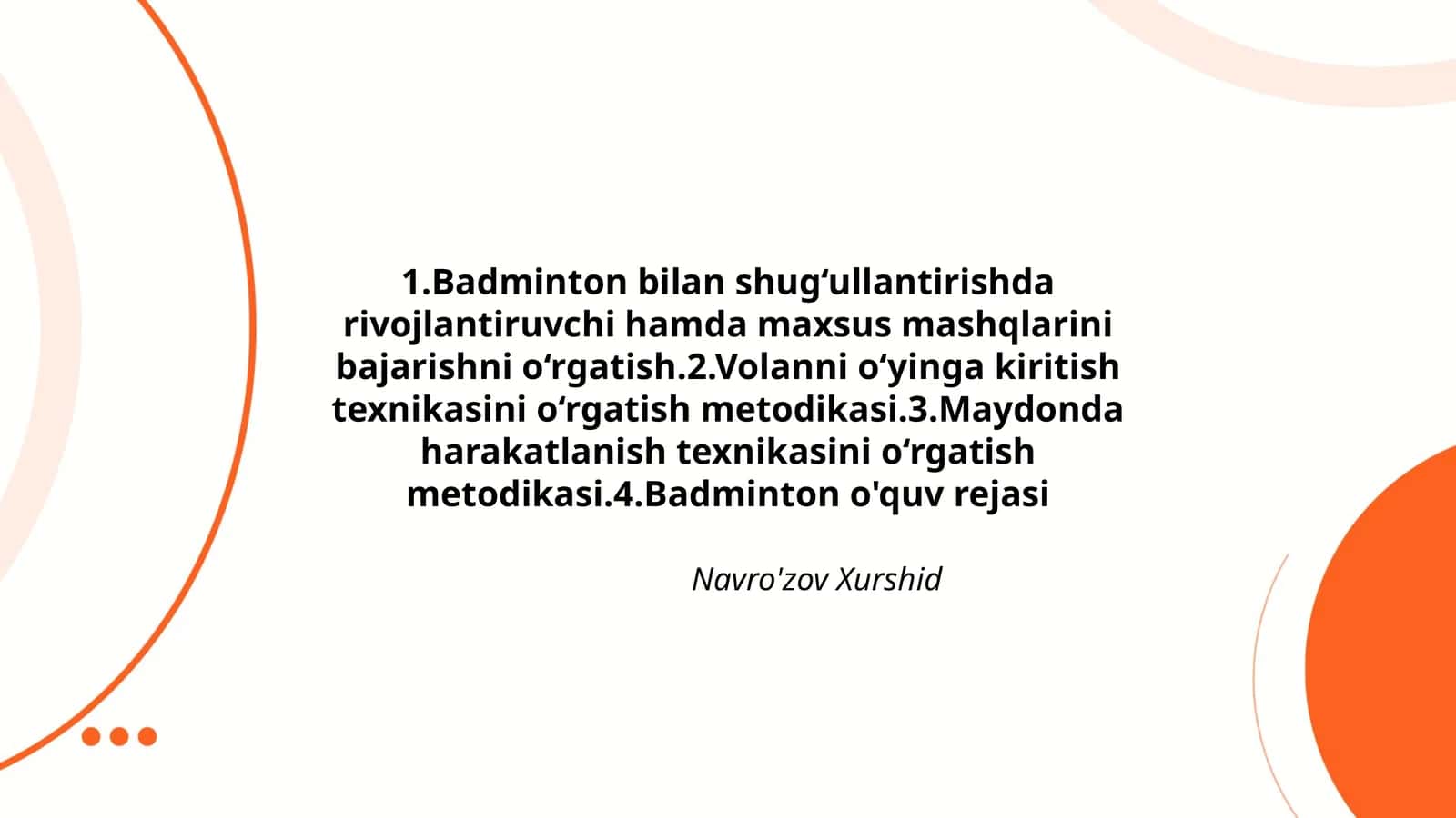 Badminton o'quv rejasi