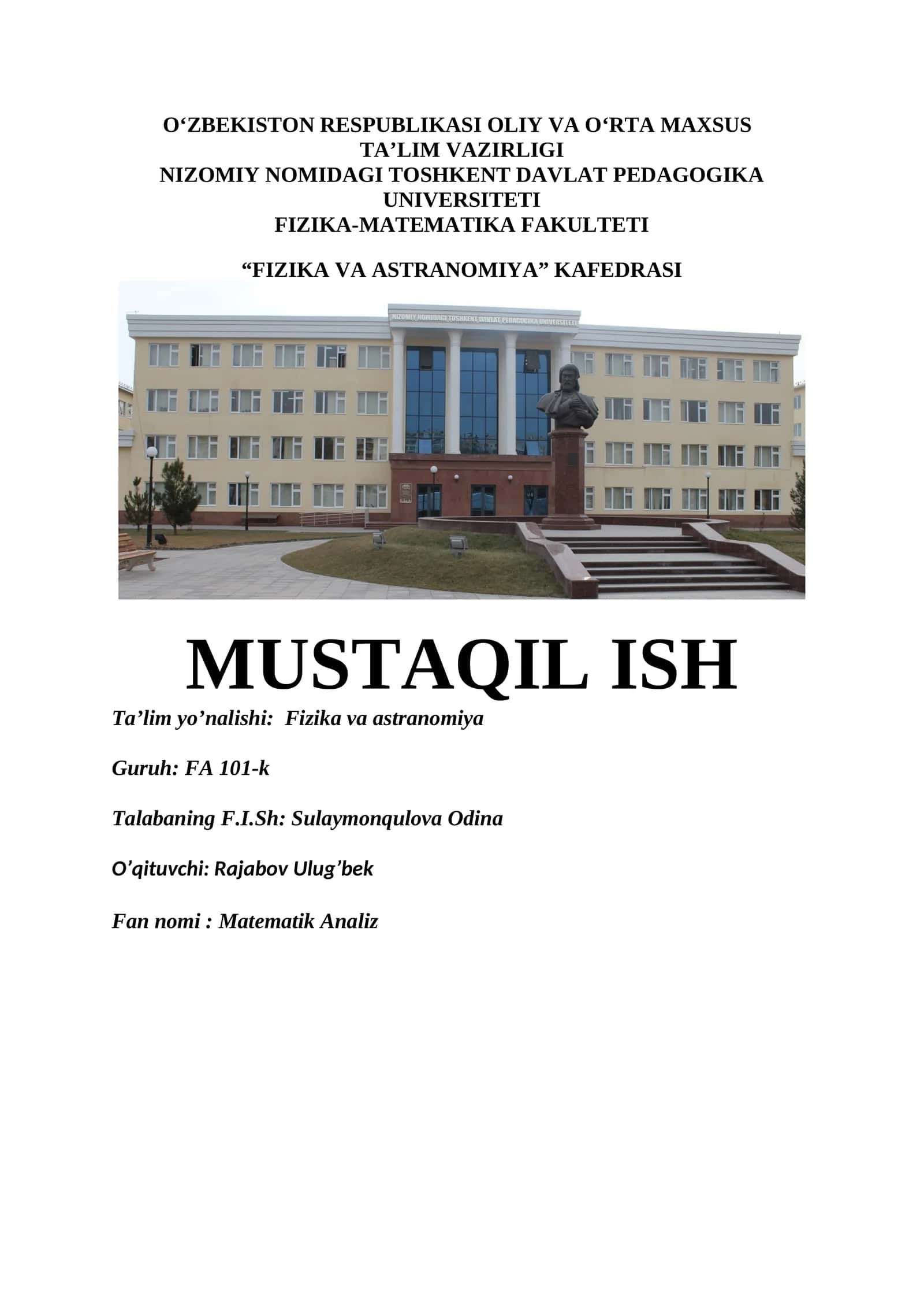 Matematik Analiz - Aniq integral mavjudligi