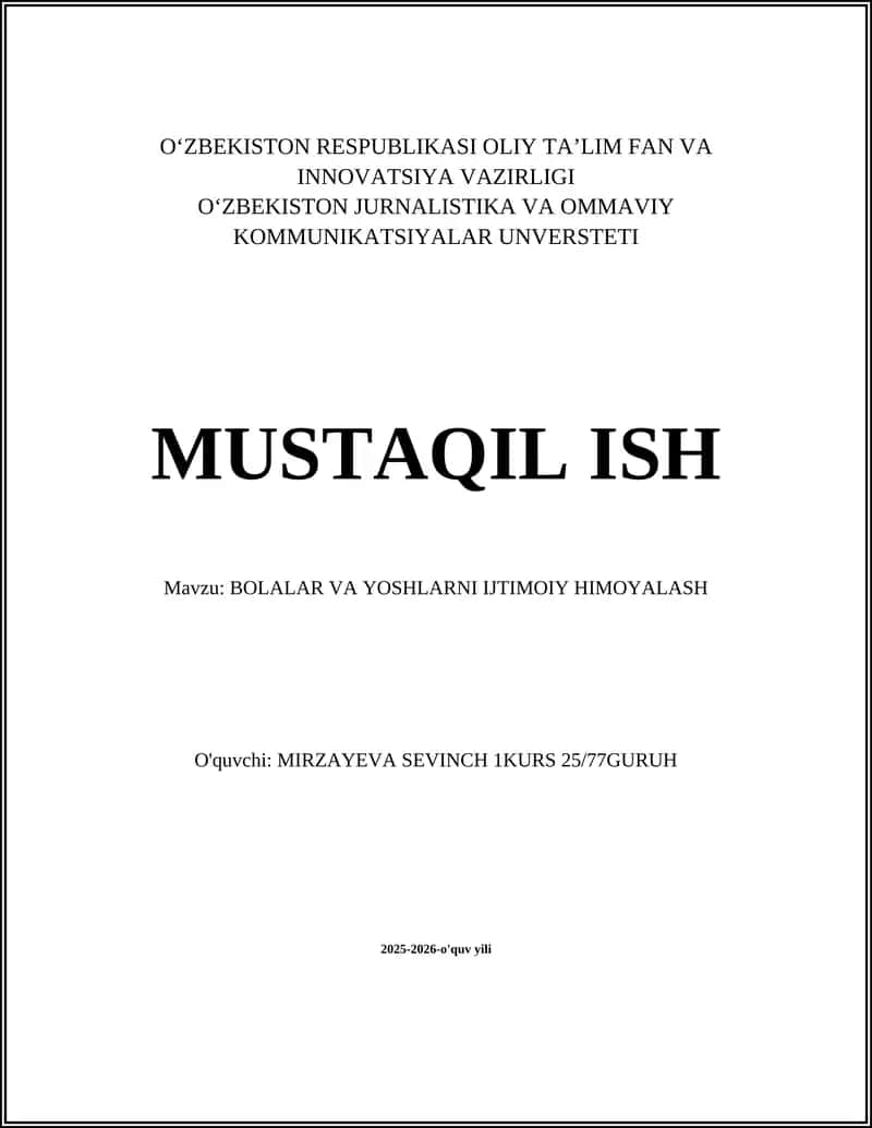 Bolalar va yoshlarni ijtimoiy himoyalash