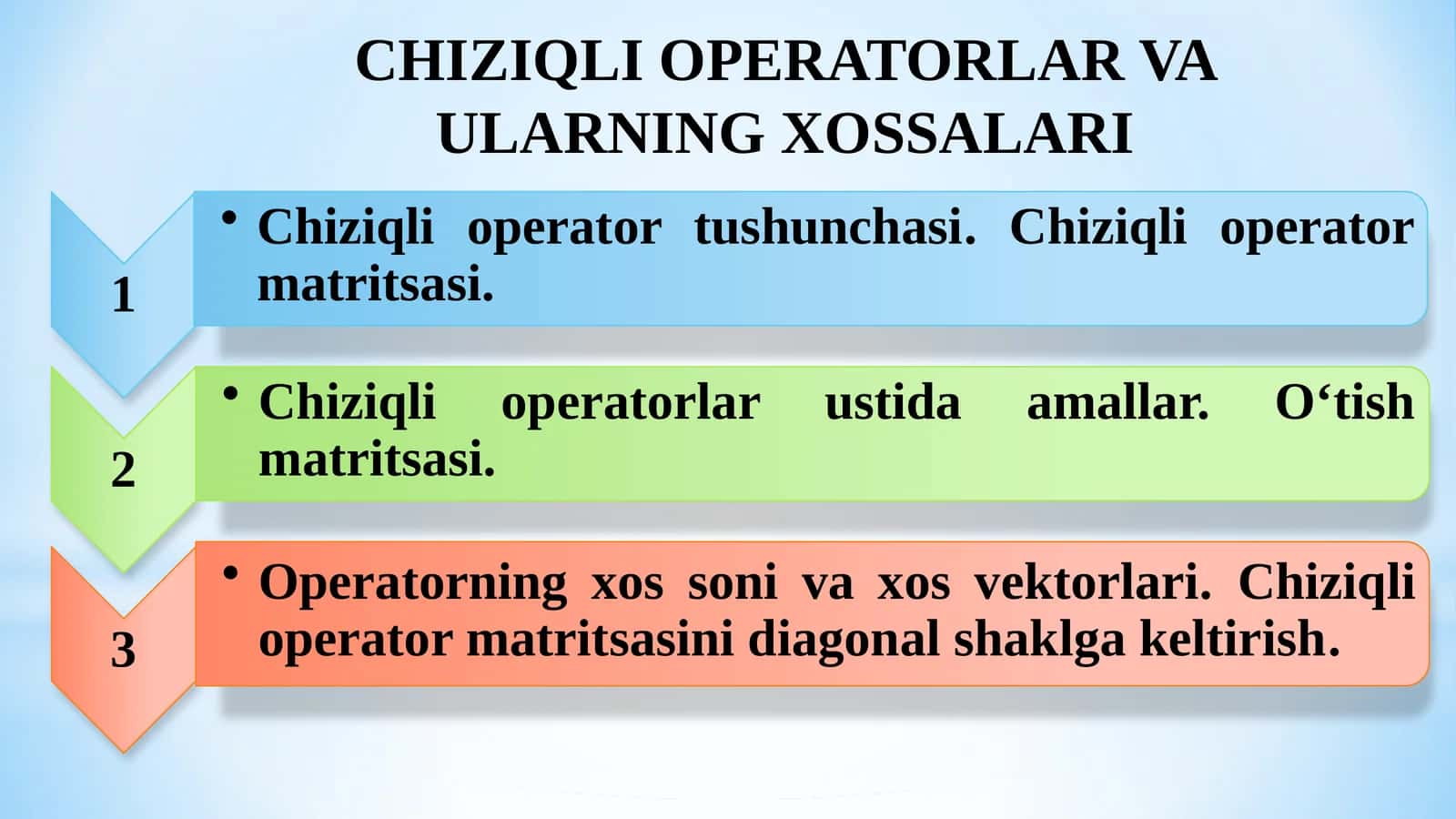 CHIZIQLI OPERATORLAR VA ULARNING XOSSALARI