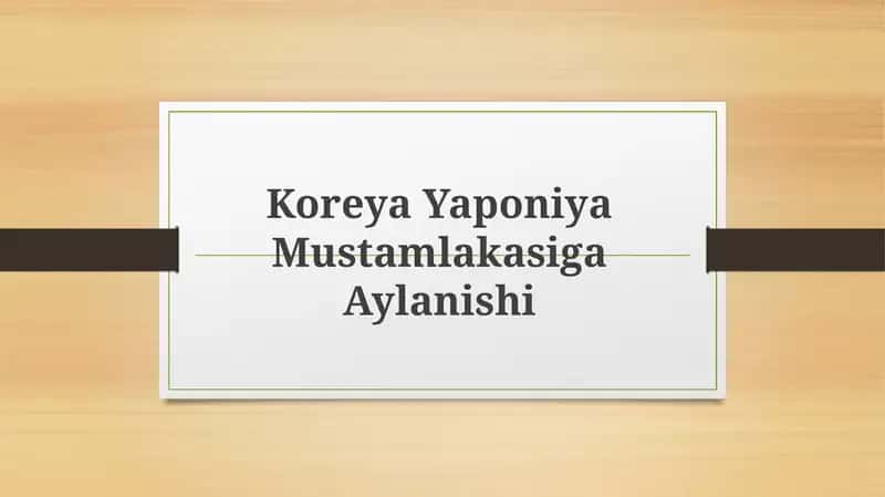Koreya Yaponiya Mustamlakasiga Aylanishi