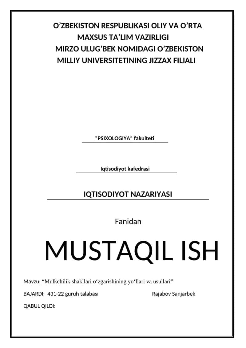 Mulkchilik shakllari o‘zgarishining yo‘llari va usullari