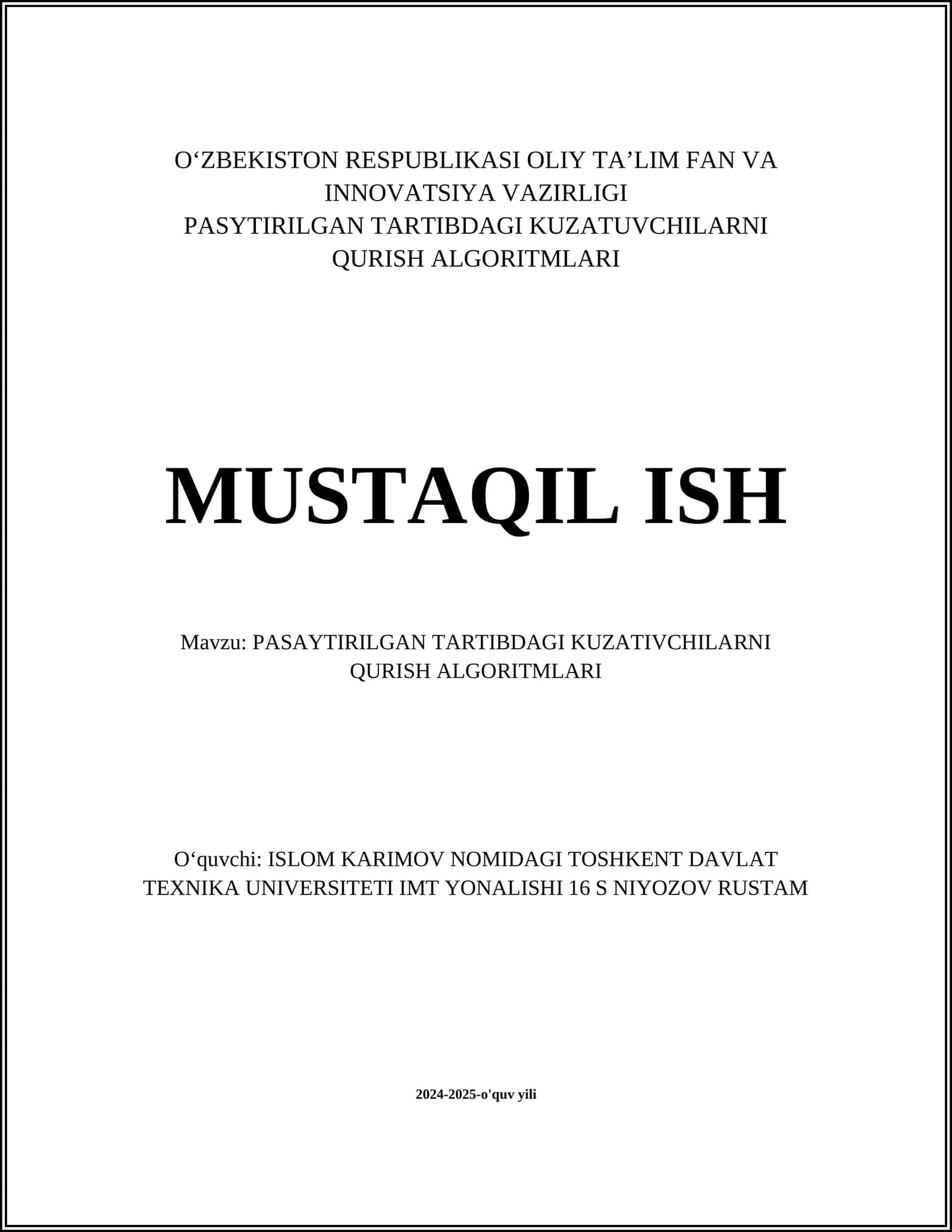 PASAYTIRILGAN TARTIBDAGI KUZATIVCHILARNI QURISH ALGORITMLARI