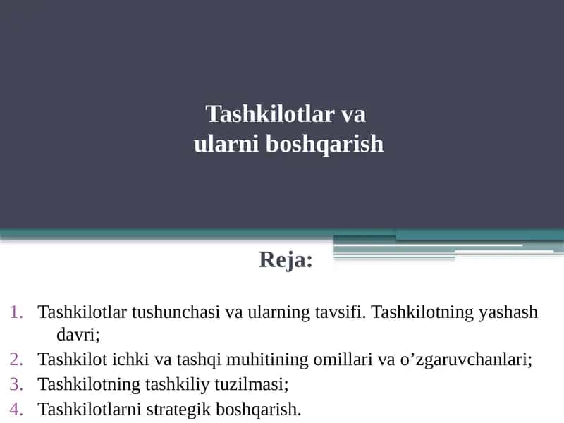Tashkilotlar va ularni boshqarish