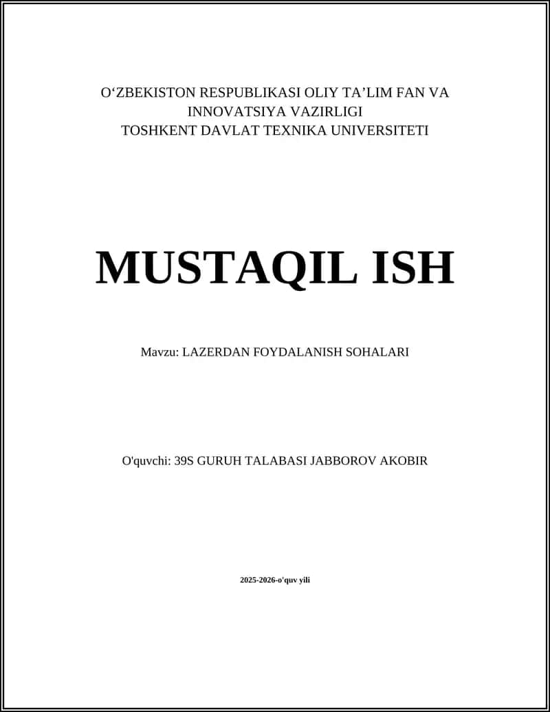 LAZERDAN FOYDALANISH SOHALARI