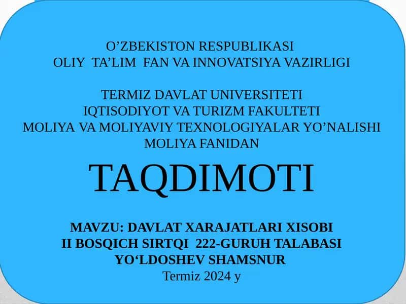 DAVLAT XARAJATLARI XISOBII