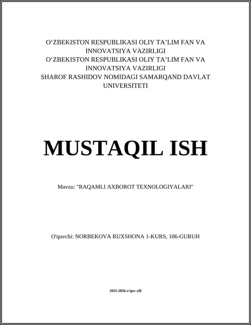 "RAQAMLI AXBOROT TEXNOLOGIYALARI"