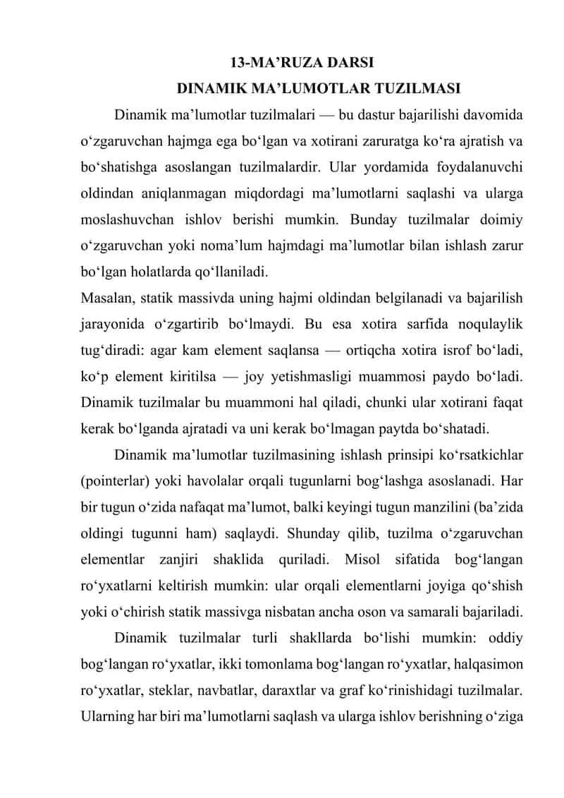 Dinamik ma’lumotlar tuzilmasi