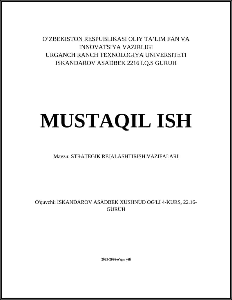 STRATEGIK REJALASHTIRISH VAZIFALARI