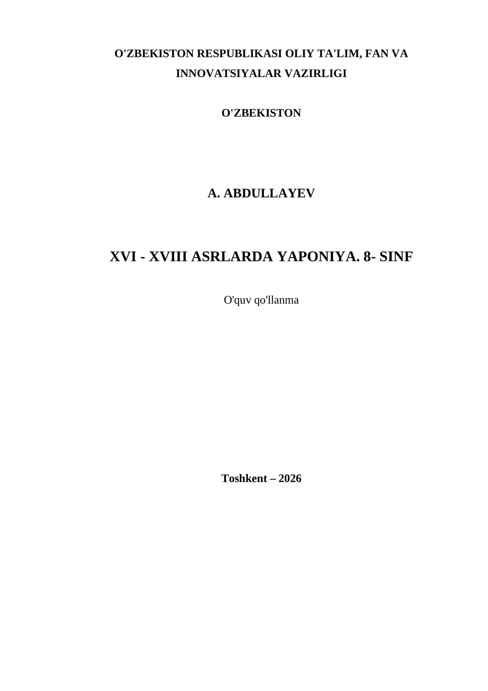 XVI - XVIII ASRLARDA YAPONIYA. 8- SINF