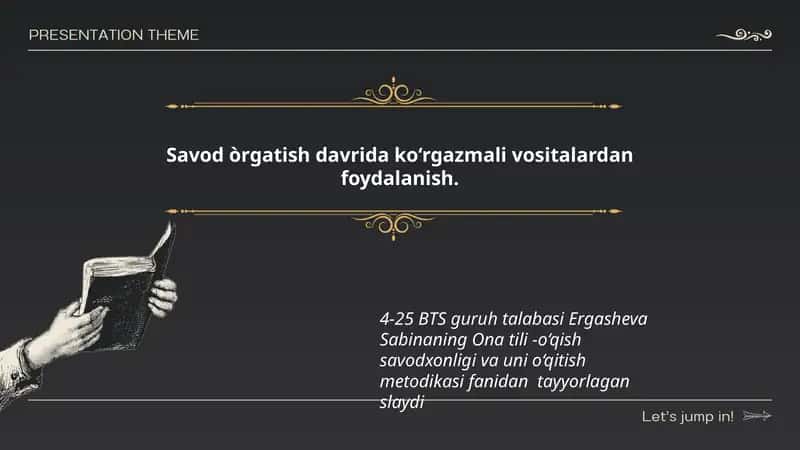 Ona tili -o‘qish savodxonligi va uni o‘qitish metodikasi fanidan tayyorlagan slayd