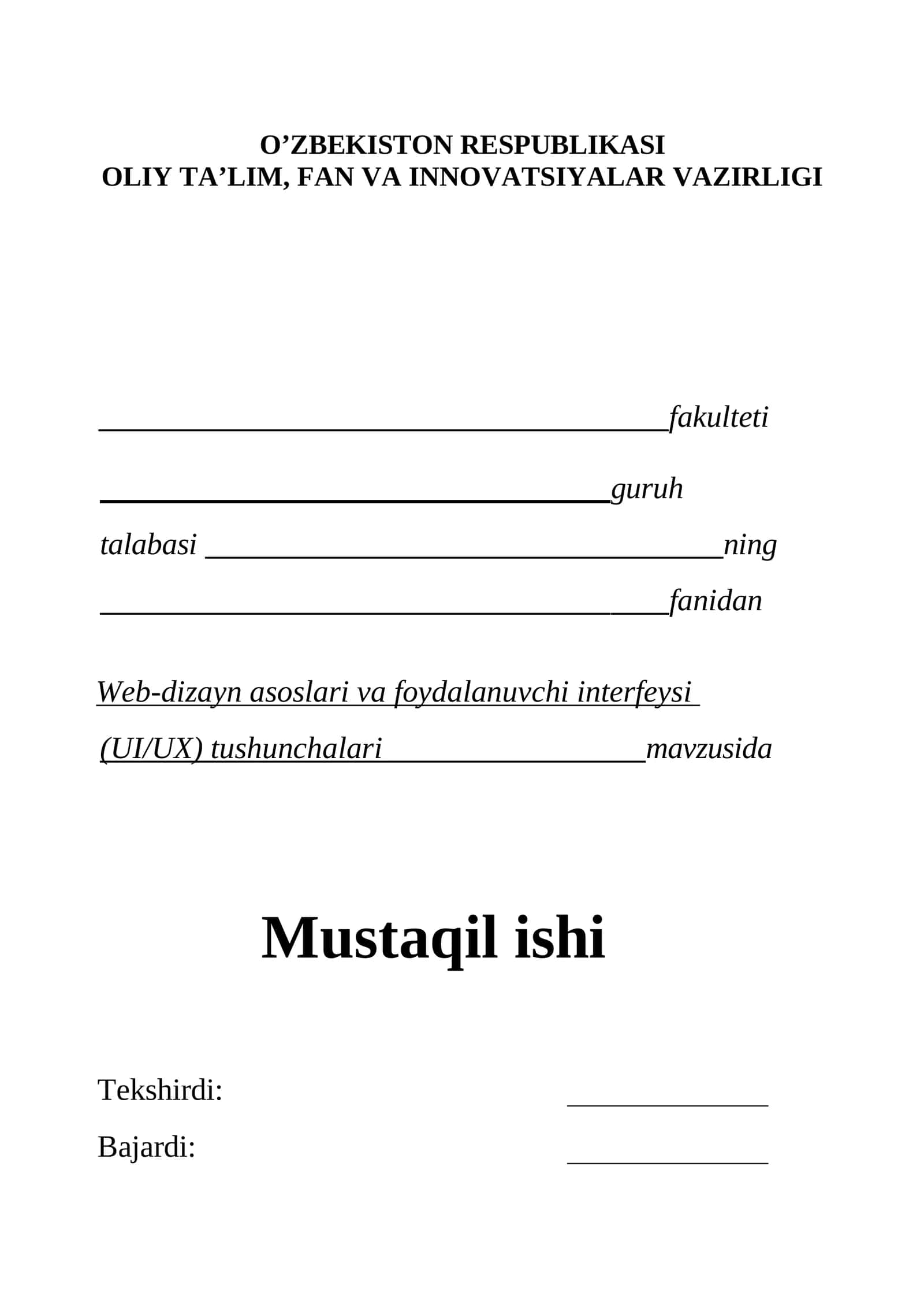Web-dizayn asoslari va foydalanuvchi interfeysi (UI/UX) tushunchalari