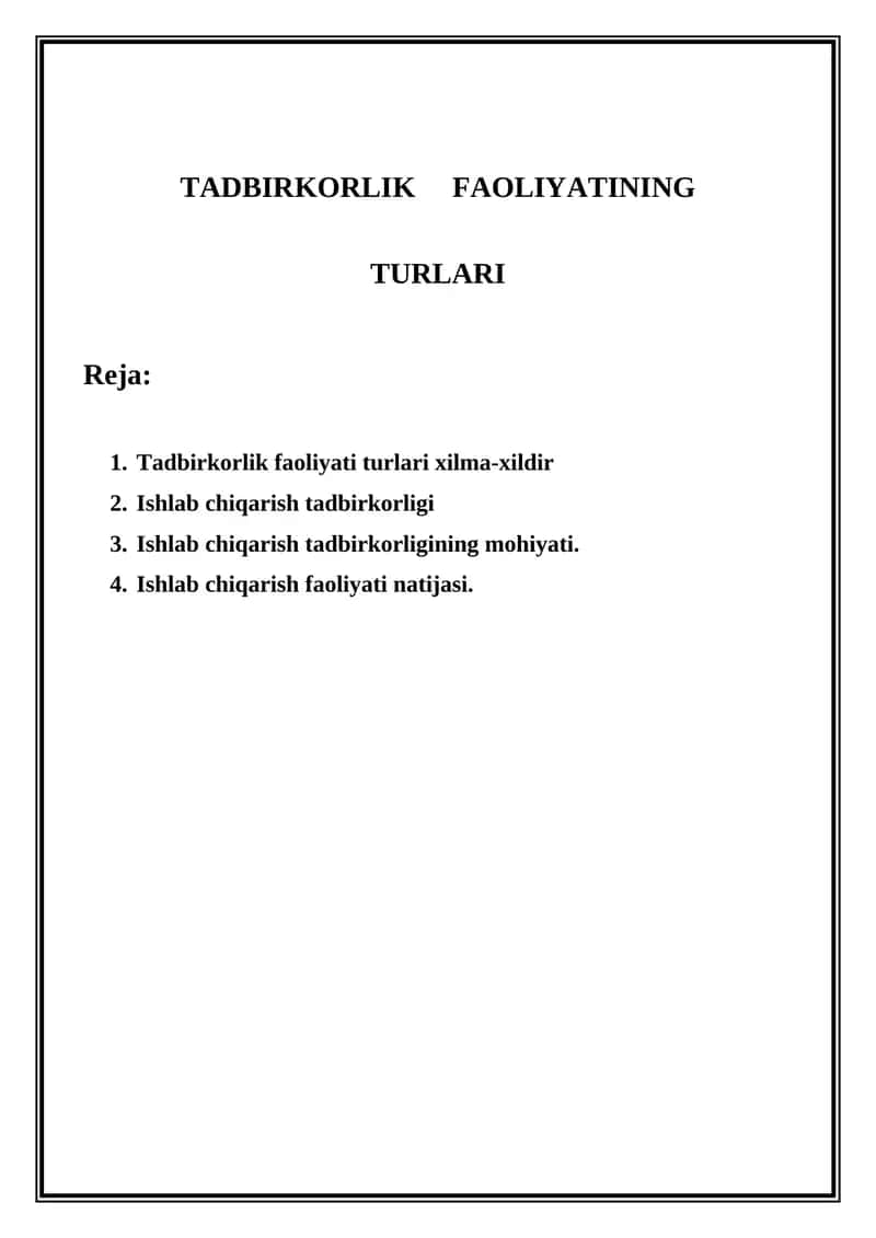 Tadbirkorlik faoliyati turlari