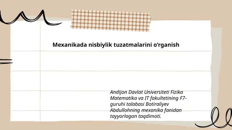 Mexanikada nisbiylik tuzatmalarini o‘rganish
