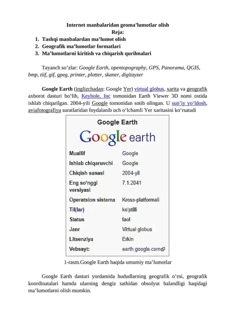 Internet manbalaridan geoma’lumotlar olish