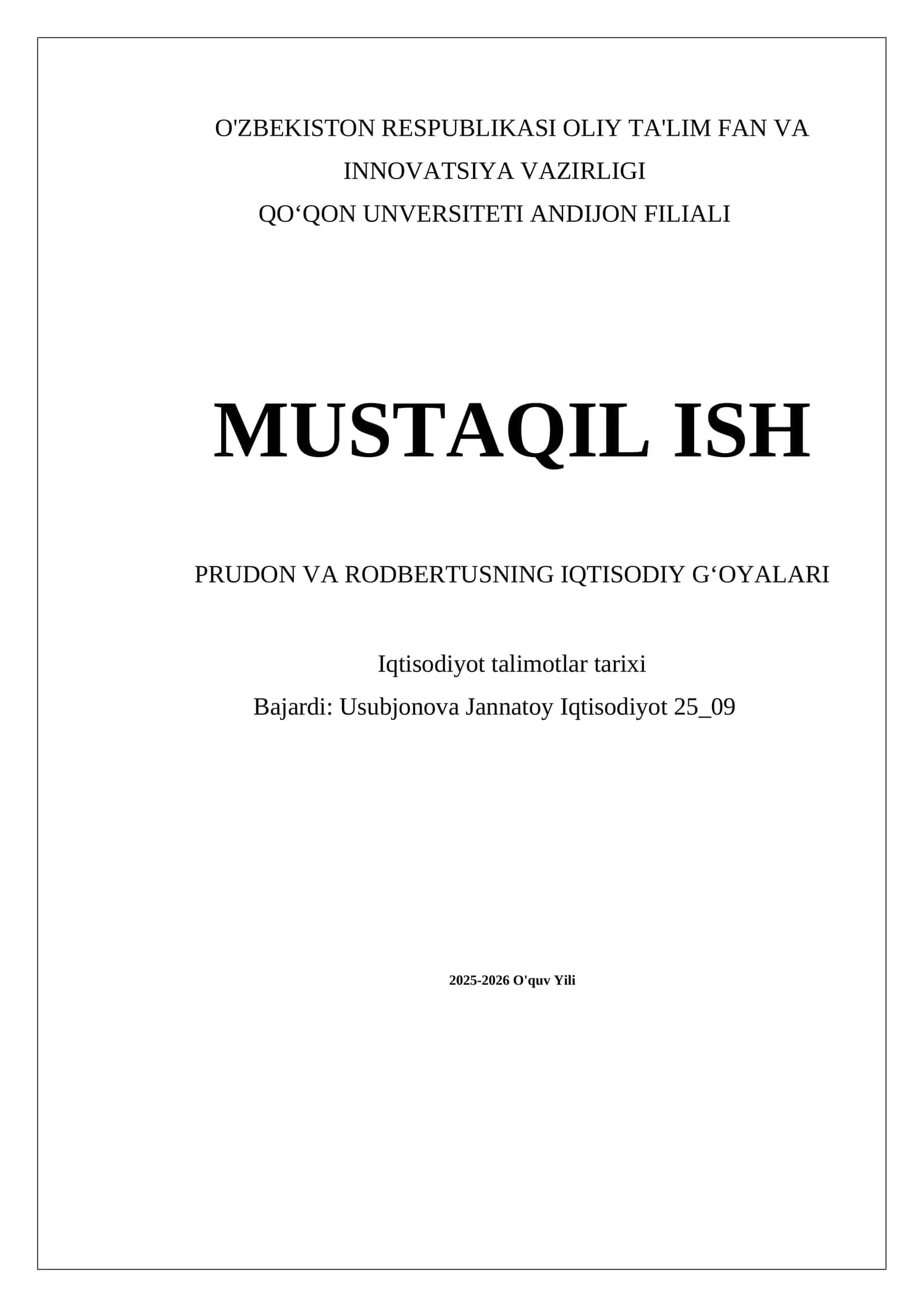 Prudon va Rodbertusning Iqtisodiy Gʻoyalari