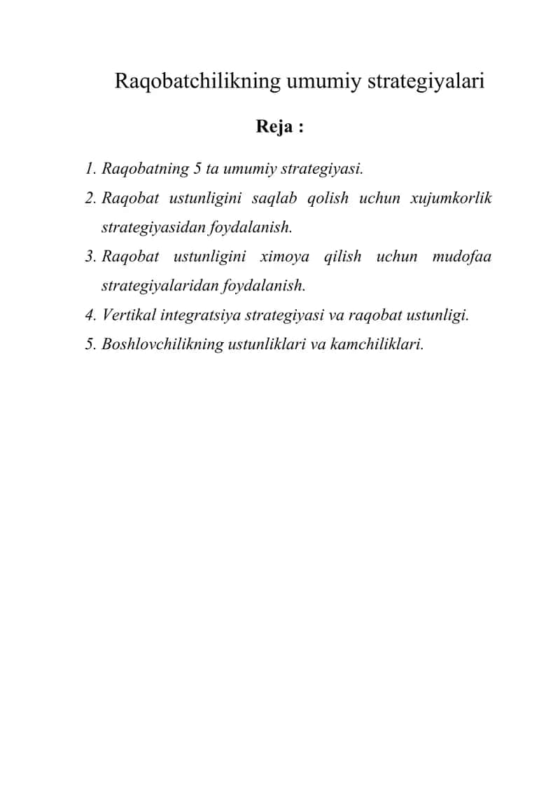 Raqobatchilikning umumiy strategiyalari